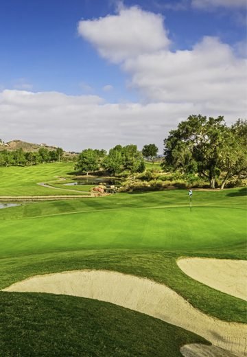 Maderas Golf Club green, bunkers and water feature - Poway, California