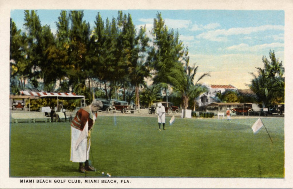 Historic Miami Beach Golf Club putting green and clubhouse - Miami Beach, Florida