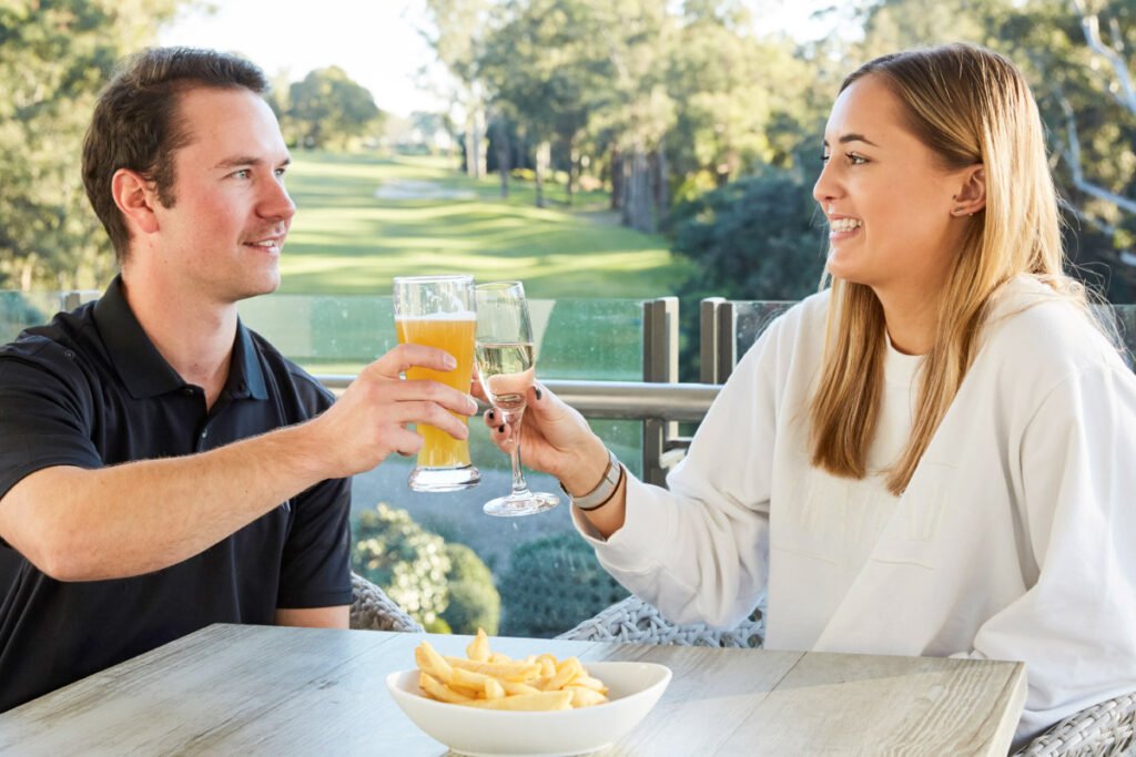 Golfers enjoying drinks on the Pennant Hills clubhouse terrace