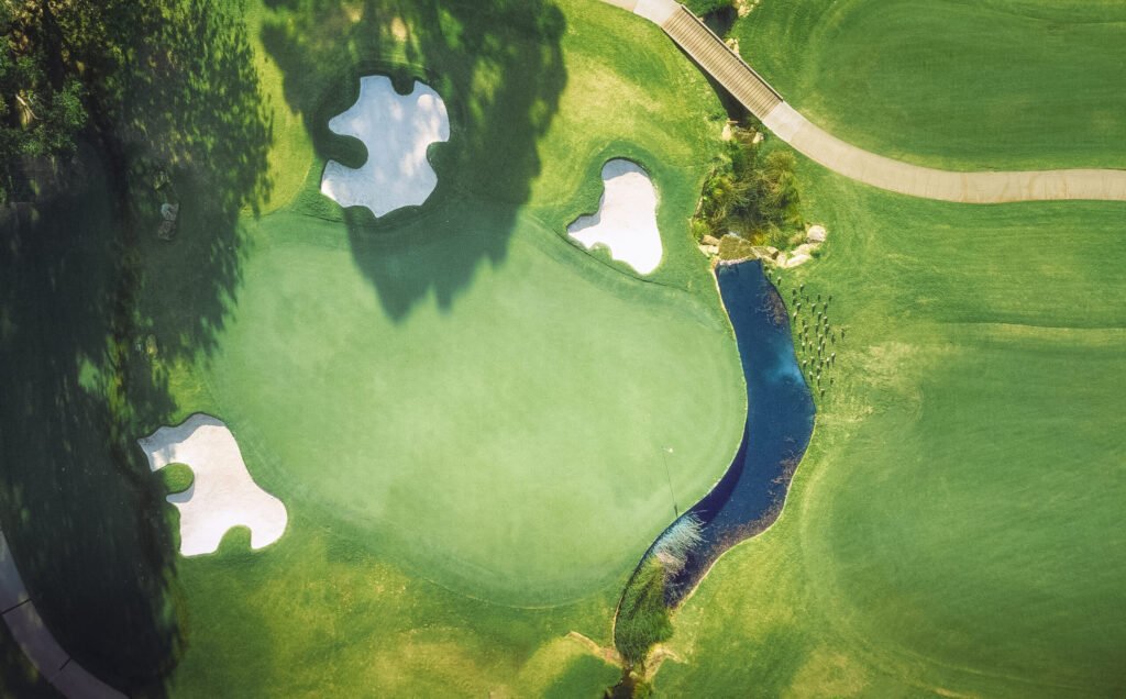 Aerial view of the stream and eleventh green at Pymble Golf Club