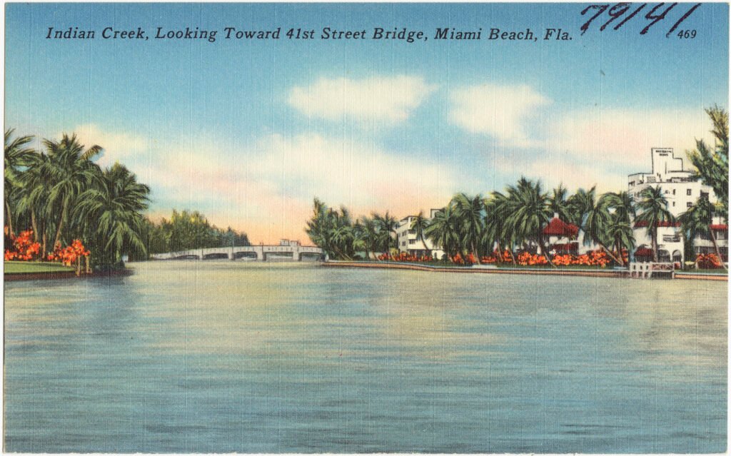 Historic Indian Creek waterway looking toward 41st Street Bridge - Miami Beach, Florida