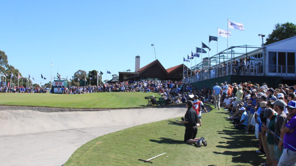 Huntingdale Golf Club Australian Masters crowd beside the 18th green — Oakleigh South, Melbourne