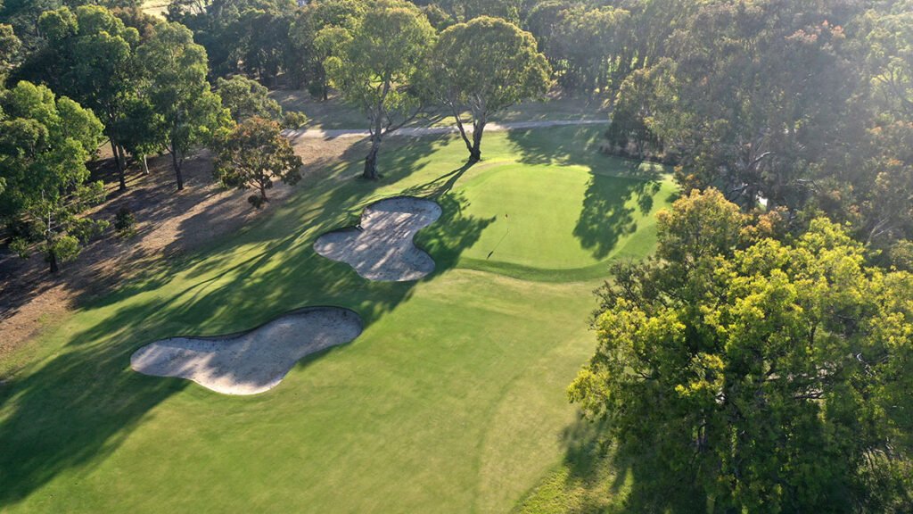 Keysborough Golf Club 1st green with bunkers — Keysborough, Victoria