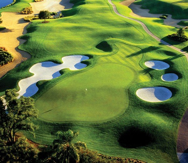 Reunion Resort and Golf Club Palmer Course hole 9 green and bunkers — Kissimmee, Florida